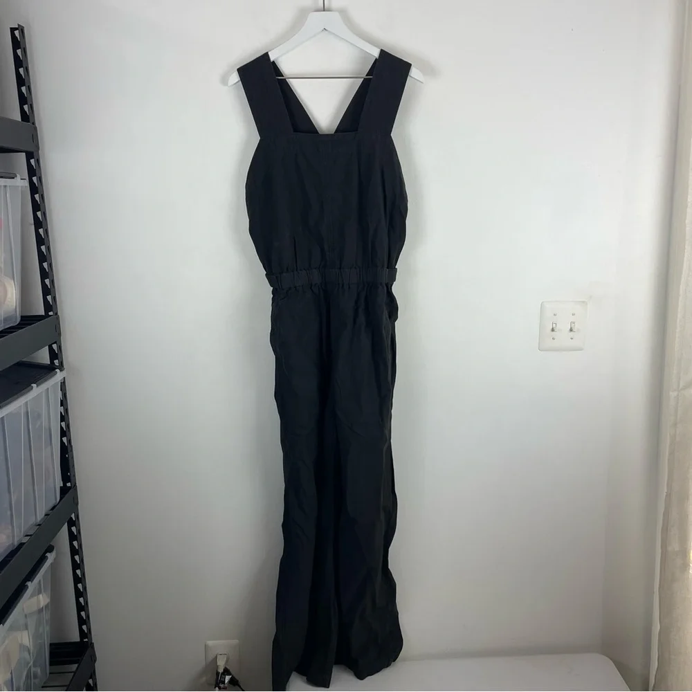 Everlane Fatigue Apron Jumpsuit Overalls 8 Black Organic Cotton Linen NWT